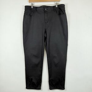 Chico's Womens 3 XL Black Girlfriend Slim Leg Faux Leather Studded Ankle Pants